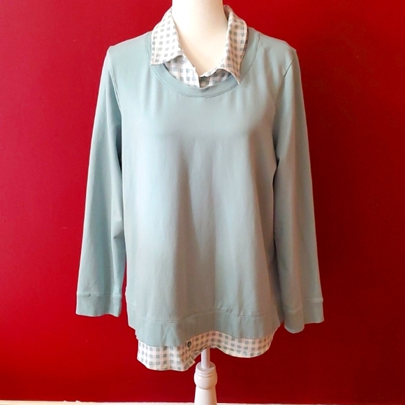 Denim & Co. Mint green French Terry long sleeve tunic Size Large - Picture 1 of 7